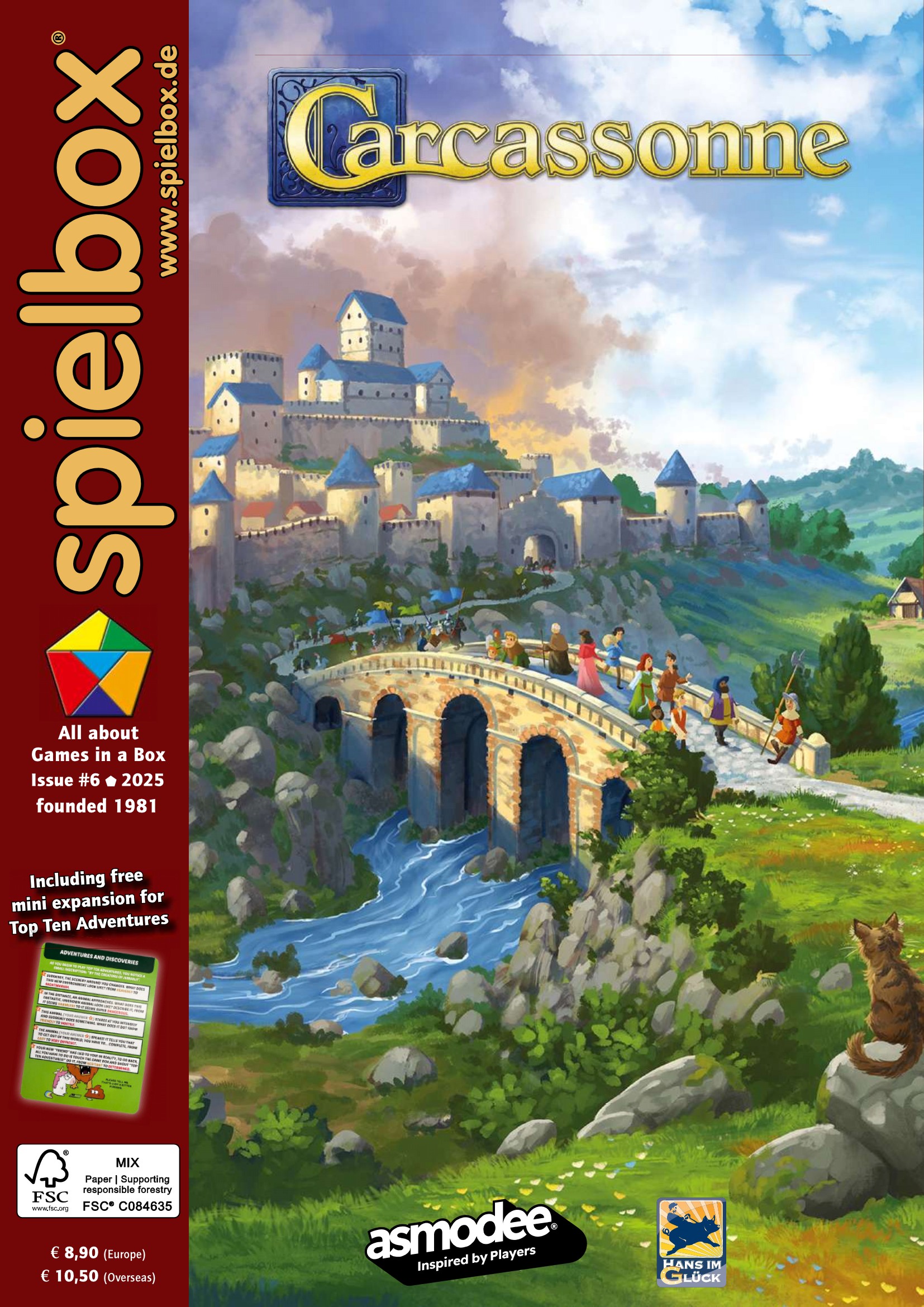 Cover of spielbox 6/2025 with Carcassonne from Hans im Glück 