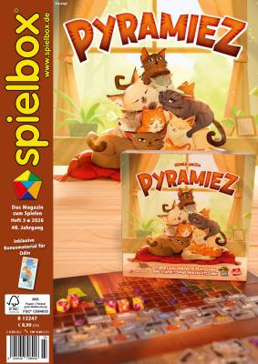 Titelbild der spielbox mit dem Spiel "Pyramiez" von GOLIATH