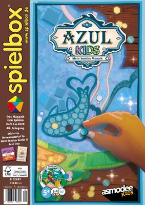 Titelbild der spielbox mit dem Spiel "AZUL Kids" von Asmodee