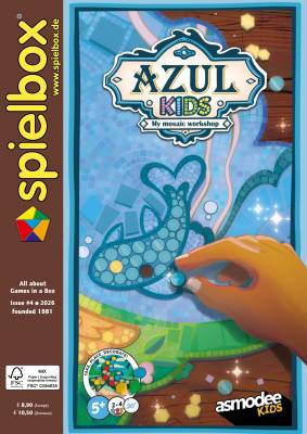 Titelbild der spielbox mit dem Spiel "AZUL Kids" von Asmodee