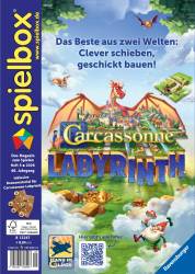 Titelbild der spielbox mit dem Spiel "CARCASSONNE LABYRINTH" von Hans im Glück & Ravensburger